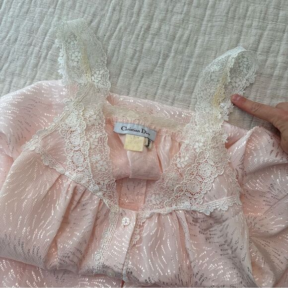 Vintage Christian Dior Pink Lace Trim Slip Dress Nightgown lingerie Large *flaws - Picture 8 of 9